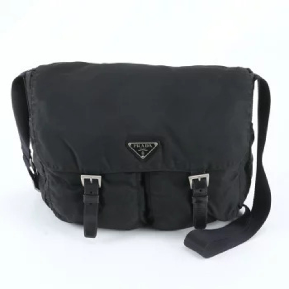 Prada Tessuto Leather Triangle Crossbody Bag Black